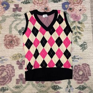 Unique Vintage Pink and Black Knit Sweater Vest